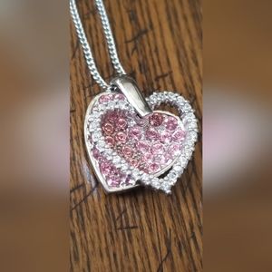Ross-Simons Sterling silver Pink cz double heart pendant necklace